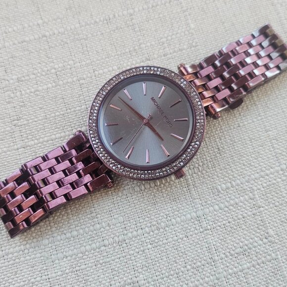 Michael Kors Women Wristwatch Burgundy Tone MK3554 Quartz Watch Crystal Accent - Picture 4 of 11